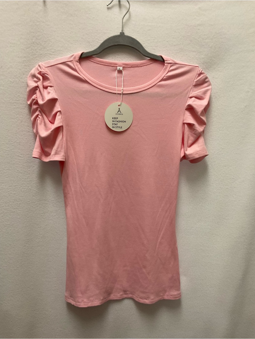 Women's Light Pink Puff-Sleeve Crewneck Tee